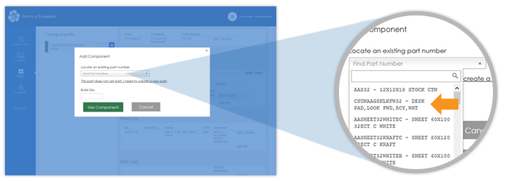 Existing Part Selection